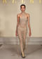 Beige Ivory Net Tube Ankle Length Gown With Shimmer Accents