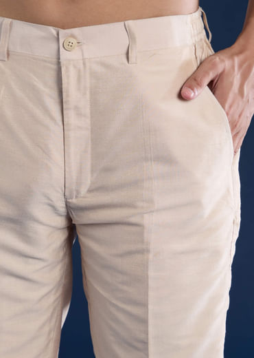 Beige Jacquard Silk Embroidered Jacket Kurta Set