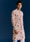 Beige Linen Kurta Jacket Set With Sequins And Thread Embroidery