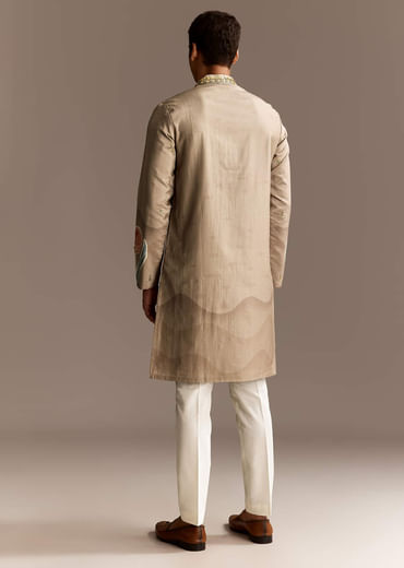 Beige Mirror Work Kurta Set