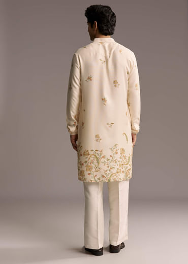 Beige Modal Printed Kurta Set For Men