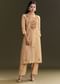 Beige Modal Threadwork Kurta Pant With Resham Organza Dupatta