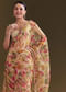 Beige Organza Saree With Beaded Border And Floral Print