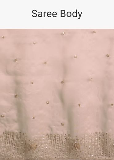 Beige Organza Sequin Embroidered Saree With Scallop Border
