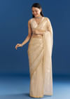Beige Organza Tissue Saree With Embroidered Scallop