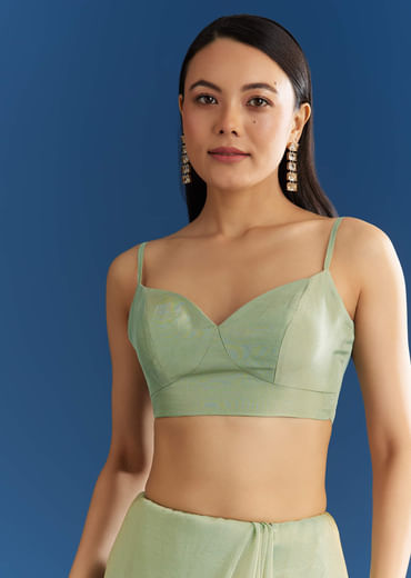 Mint Green Organza Tissue Saree With Subtle Embroidery