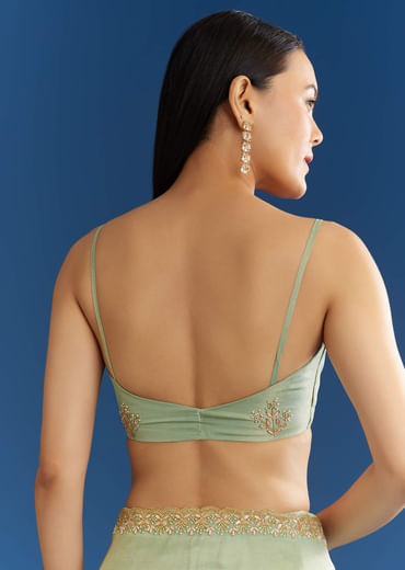 Mint Green Organza Tissue Saree With Subtle Embroidery