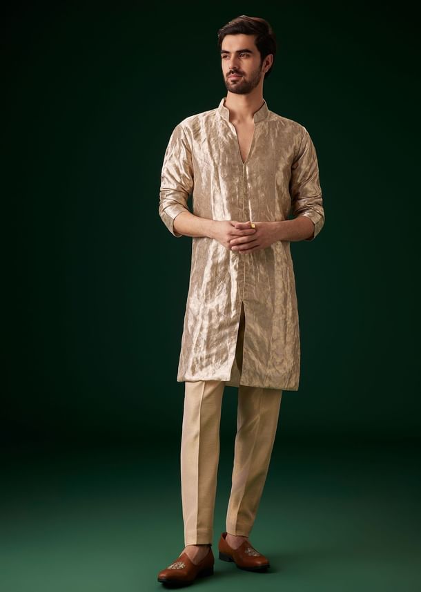 Beige Raw Silk Indowestern Sherwani Set