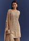 Beige Sequins And Cutdana Kurta With Sharara And Organza Dupatta