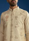 Beige Silk Kurta Jacket Set With Cutdana Work