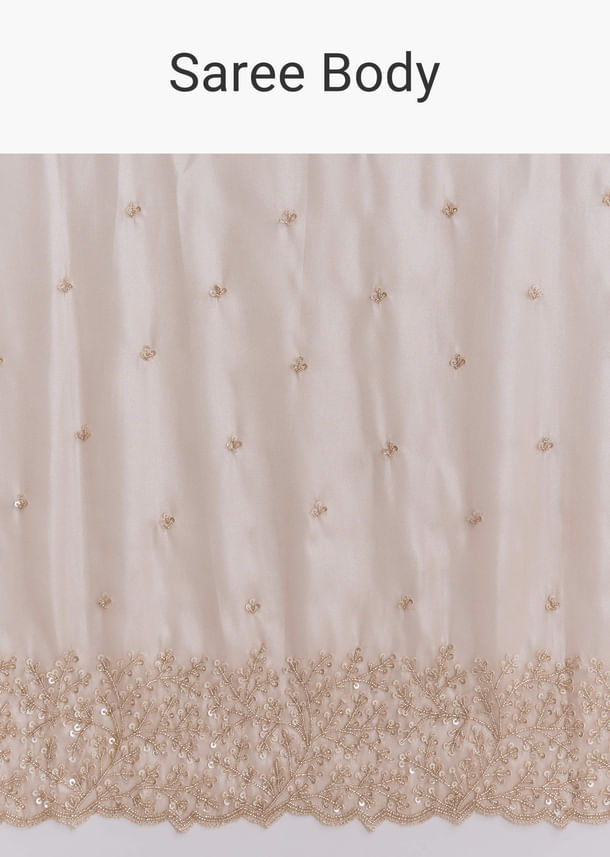 Beige Tissue Embroidered Saree With Cutwork Border