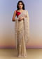 Beige Tissue Jacquard Saree With Heavy Hand Work