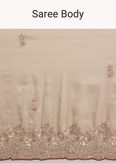 Beige Tissue Jacquard Saree With Heavy Hand Work