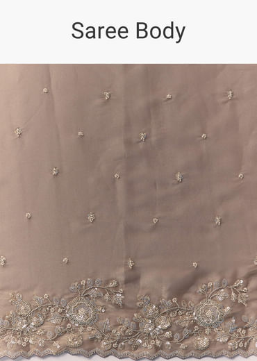 Beige Tissue Organza Cutdana Work Saree with Unstitched Blouse