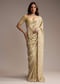 Beige Tissue Saree with Floral and Cutdana Embroidery