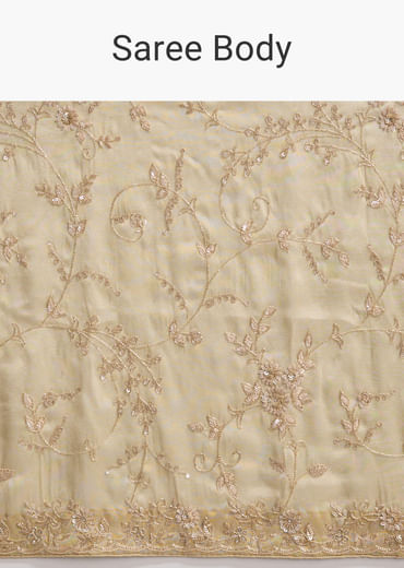 Beige Tissue Saree with Floral and Cutdana Embroidery