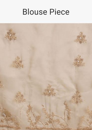 Beige Tissue Saree With Heavy Cutdana And Beads Embroidery