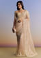Beige Tissue Saree With Scallop Border And All Over Floral Embroidery