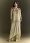 Beige Tussar Silk Kurta Skirt With Beads And Threadwork