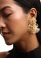 Beige And Gold Handcrafted Stud Earrings In Mix Metal