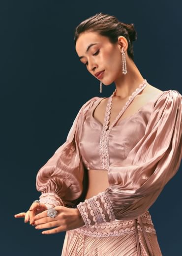 Beige Blouse With Double Layered Skirt
