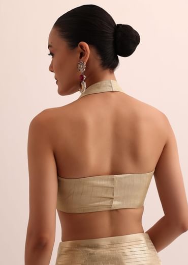 Beige Gold Chanderi Silk Saree With Thread Work And Unstitched Blouse Beige Gold Chanderi Silk Saree With Thread Work And Unstitched Blouse