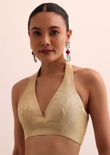 Beige Gold Chanderi Silk Saree With Thread Work And Unstitched Blouse Beige Gold Chanderi Silk Saree With Thread Work And Unstitched Blouse