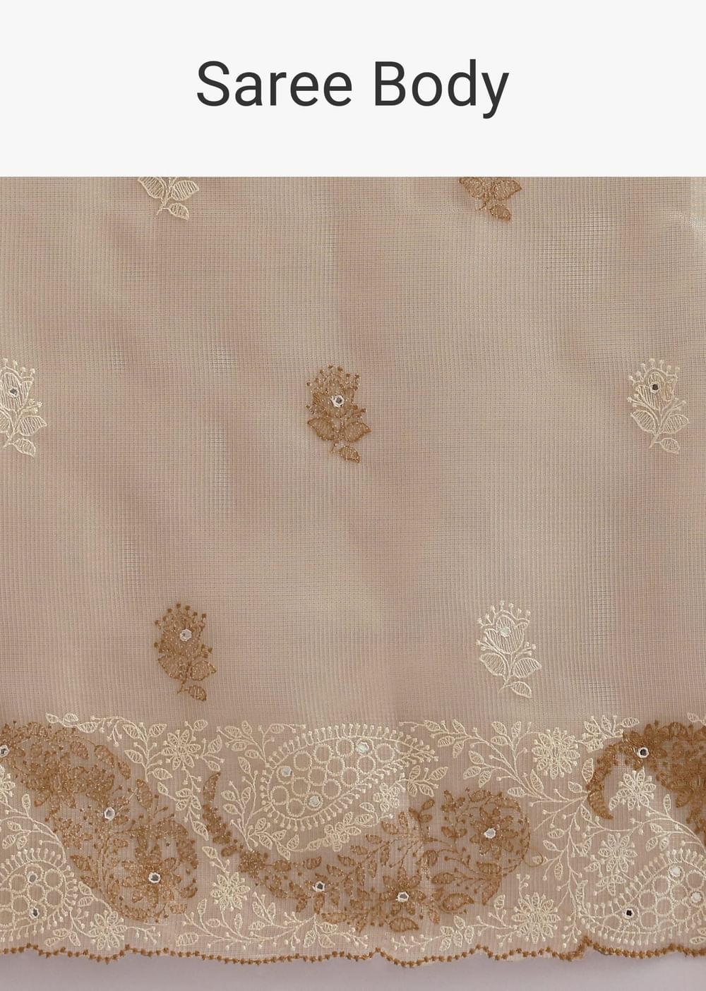Beige Chanderi Silk Saree With Thread Work And Unstitched Blouse