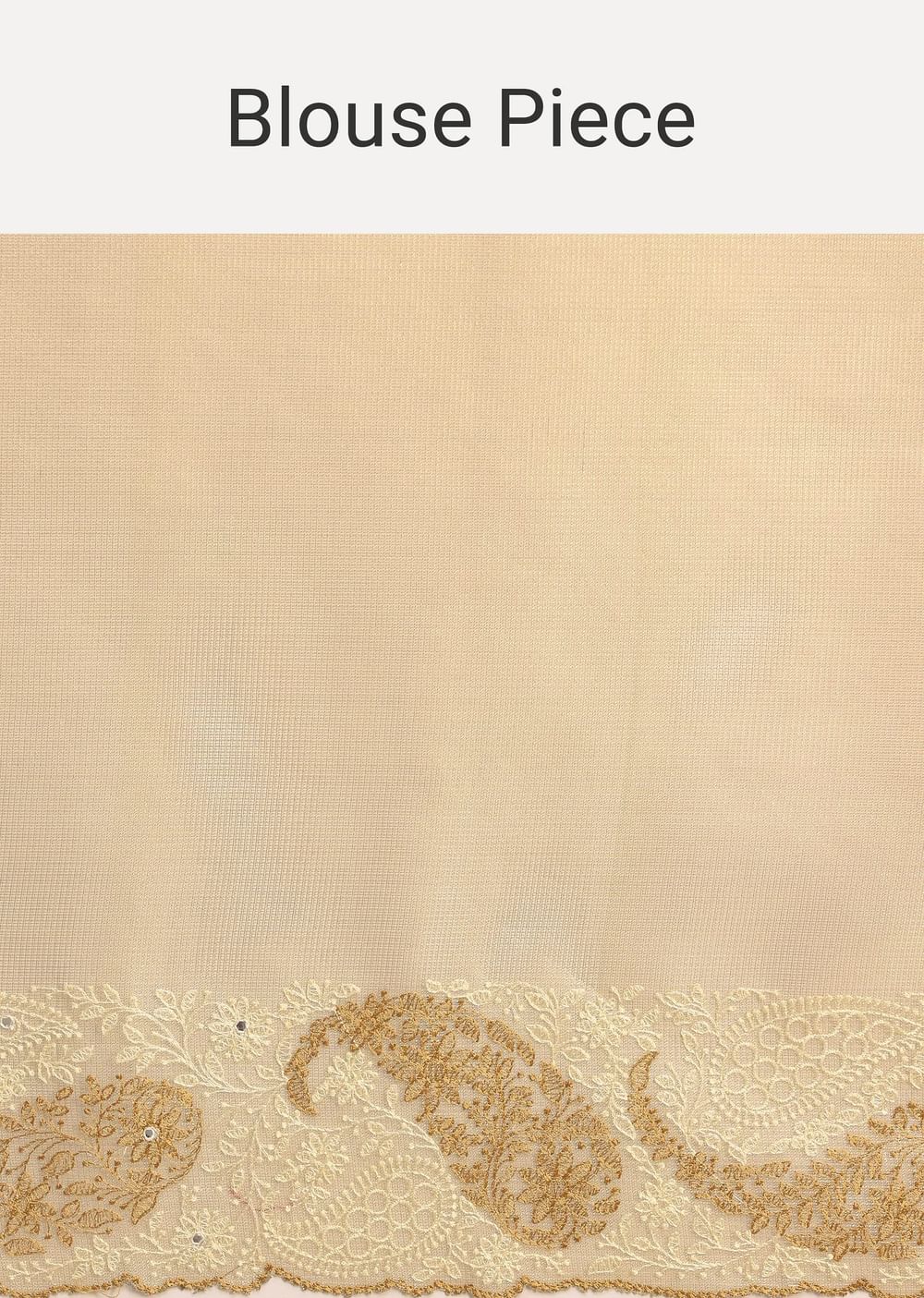 Beige Chanderi Silk Saree With Thread Work And Unstitched Blouse