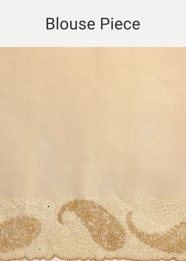 Beige Chanderi Silk Saree With Thread Work And Unstitched Blouse
