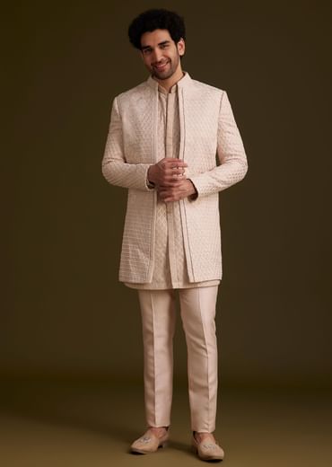 Beige Embroidered Indo Western Set