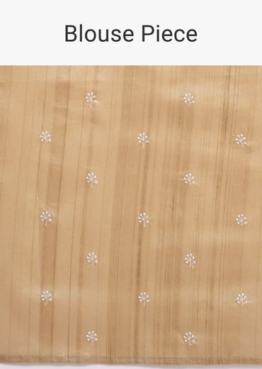 Beige Tussar Saree With Unstitched Blouse