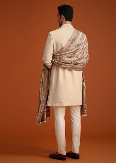 Beige Hand Embroidered Indo Western Set With Dupatta