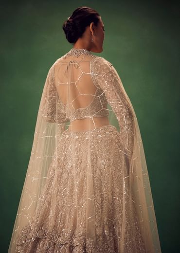 Beige Hand Embroidered Sequin Work Lehenga Set