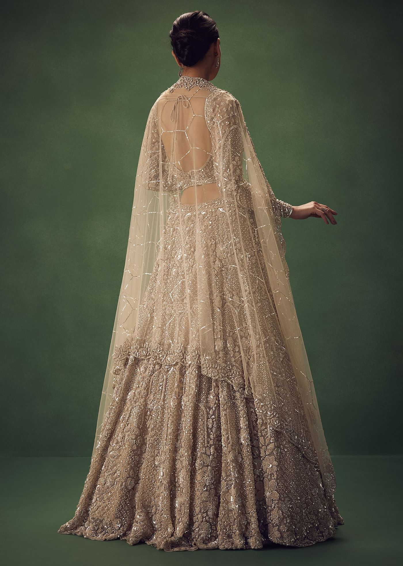 Beige Hand Embroidered Sequin Work Lehenga Set