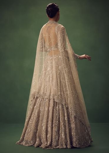 Beige Hand Embroidered Sequin Work Lehenga Set