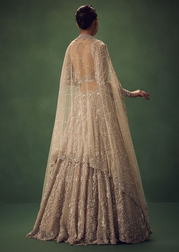 Beige Hand Embroidered Sequin Work Lehenga Set
