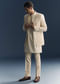 Beige Jacquard Kurta Jacket Set For Men With Resham And Moti Work