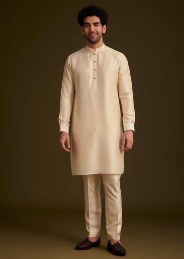 Beige Jacquard Nehru Jacket Set