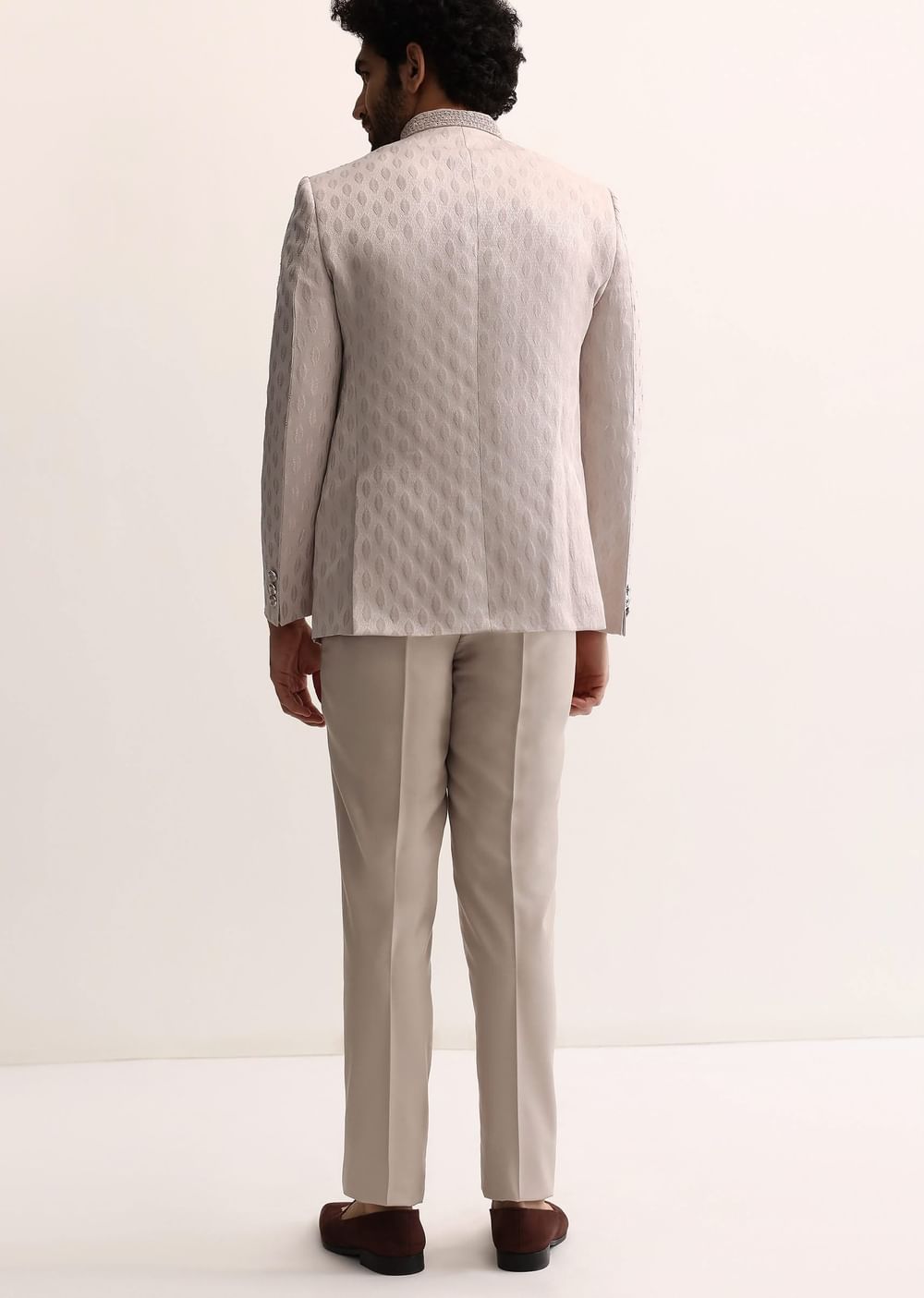 Beige Jodhpuri Suit With Self Work Embroidery For Men