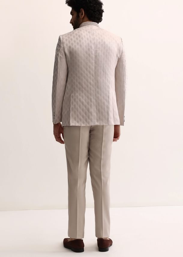 Beige Jodhpuri Suit With Self Work Embroidery For Men