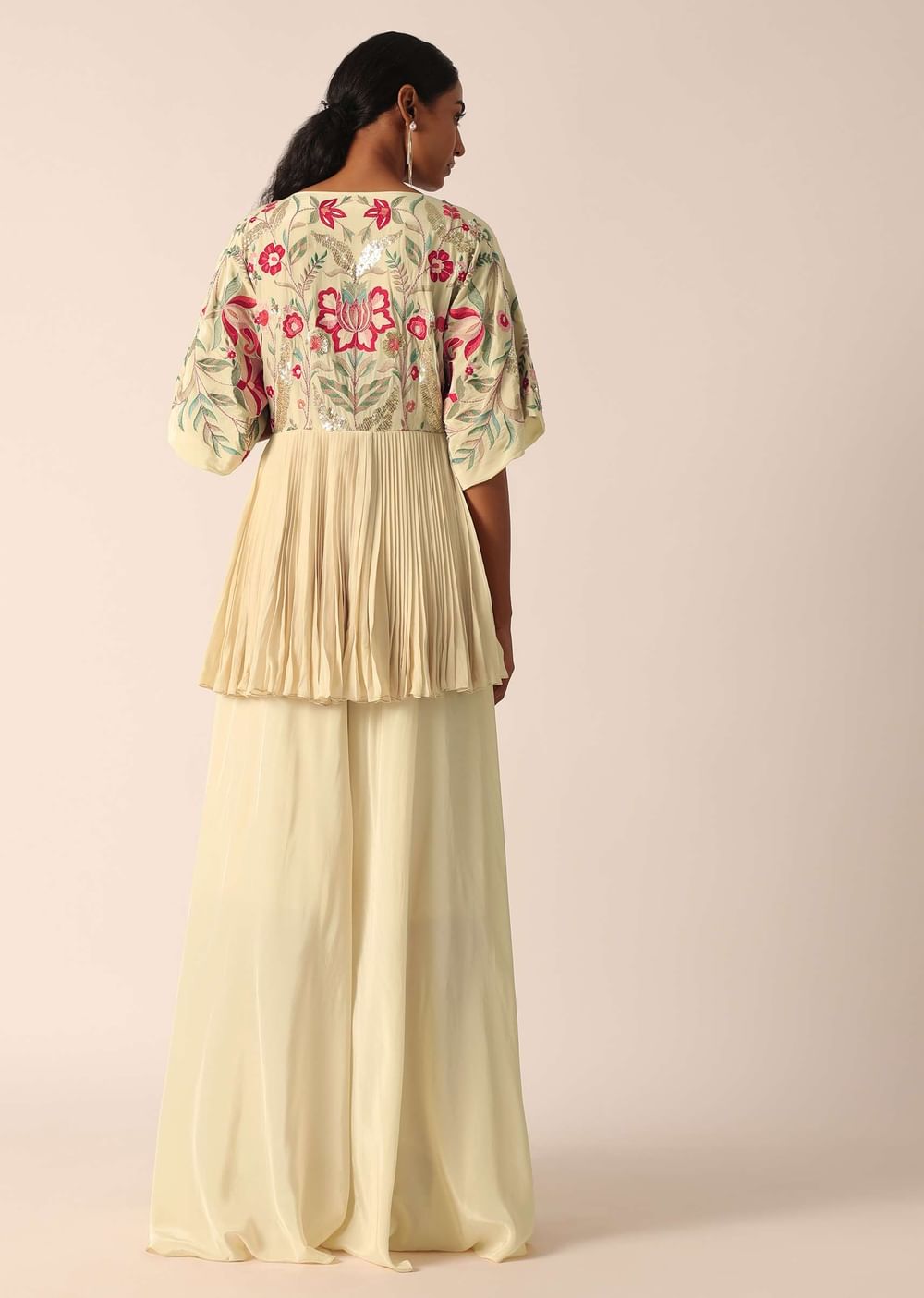 Beige Kurta And Palazzo Set With Bead Work