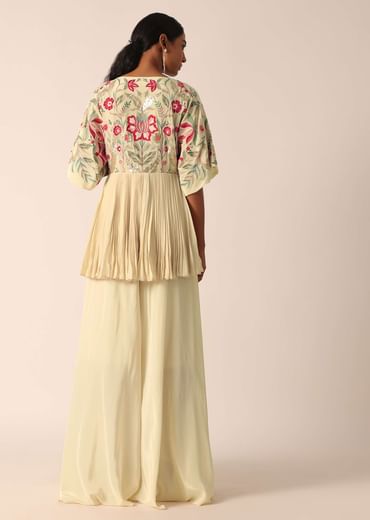 Beige Kurta And Palazzo Set With Bead Work
