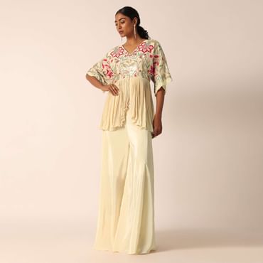 Beige Kurta And Palazzo Set With Bead Work