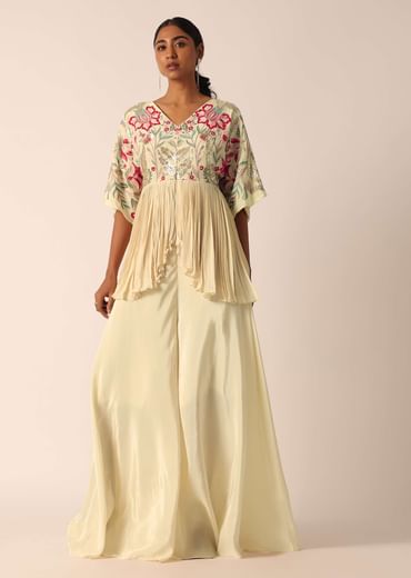 Beige Kurta And Palazzo Set With Bead Work