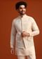 Beige Linen Silk Jacket Kurta And Jacket Set With Aari Work