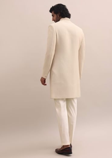 Beige Moti Embroidered Sherwani For Men