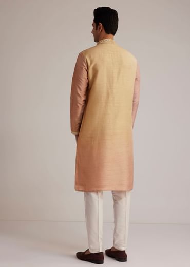 Beige Ombre Silk Kurta Set With Mirror Work