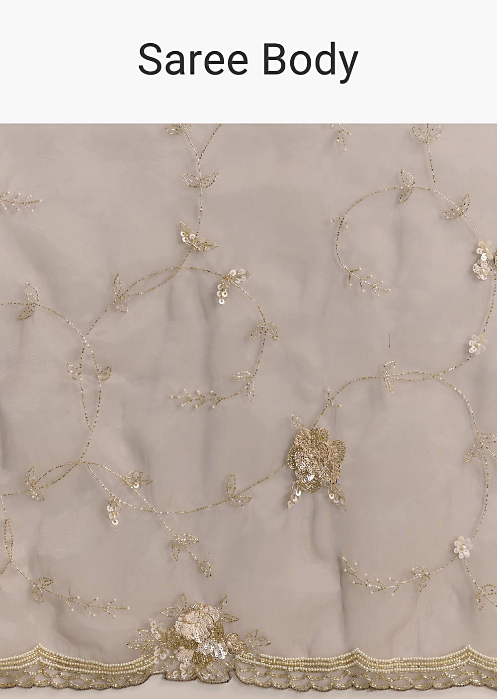 Beige Organza Embroidered Saree With Moti And Cutdana Work