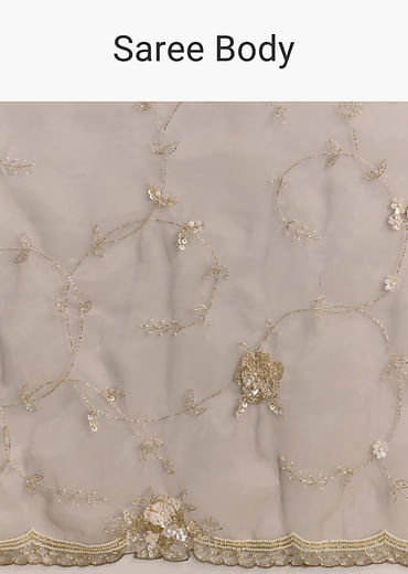 Beige Organza Embroidered Saree With Moti And Cutdana Work